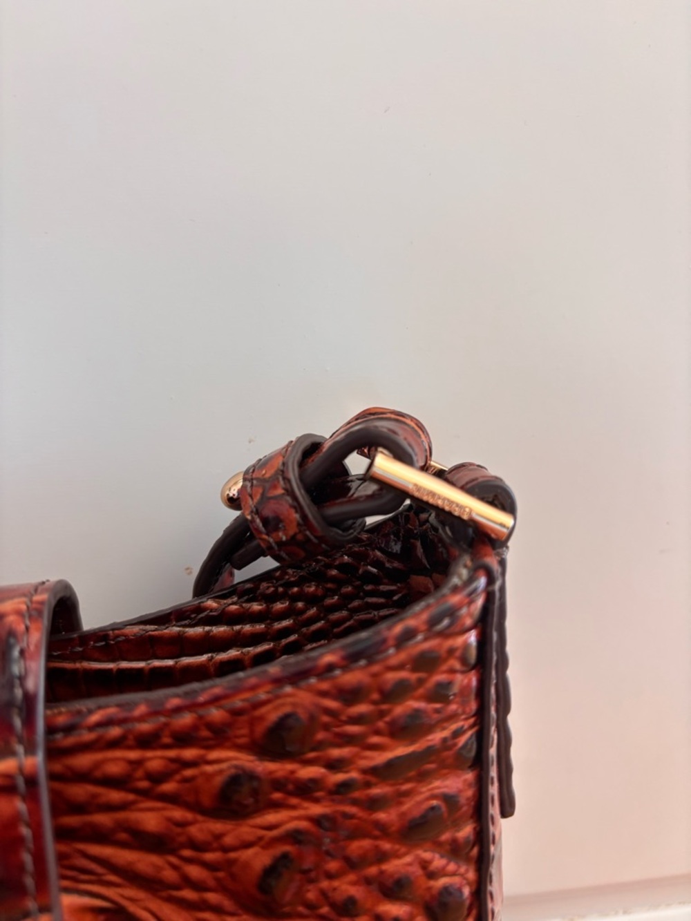 Brahmin Dark Brown Croc-Embossed Leather Crossbody - Picture 3 of 6